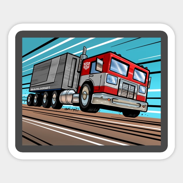 Big red truck Sticker by Jevinloopart